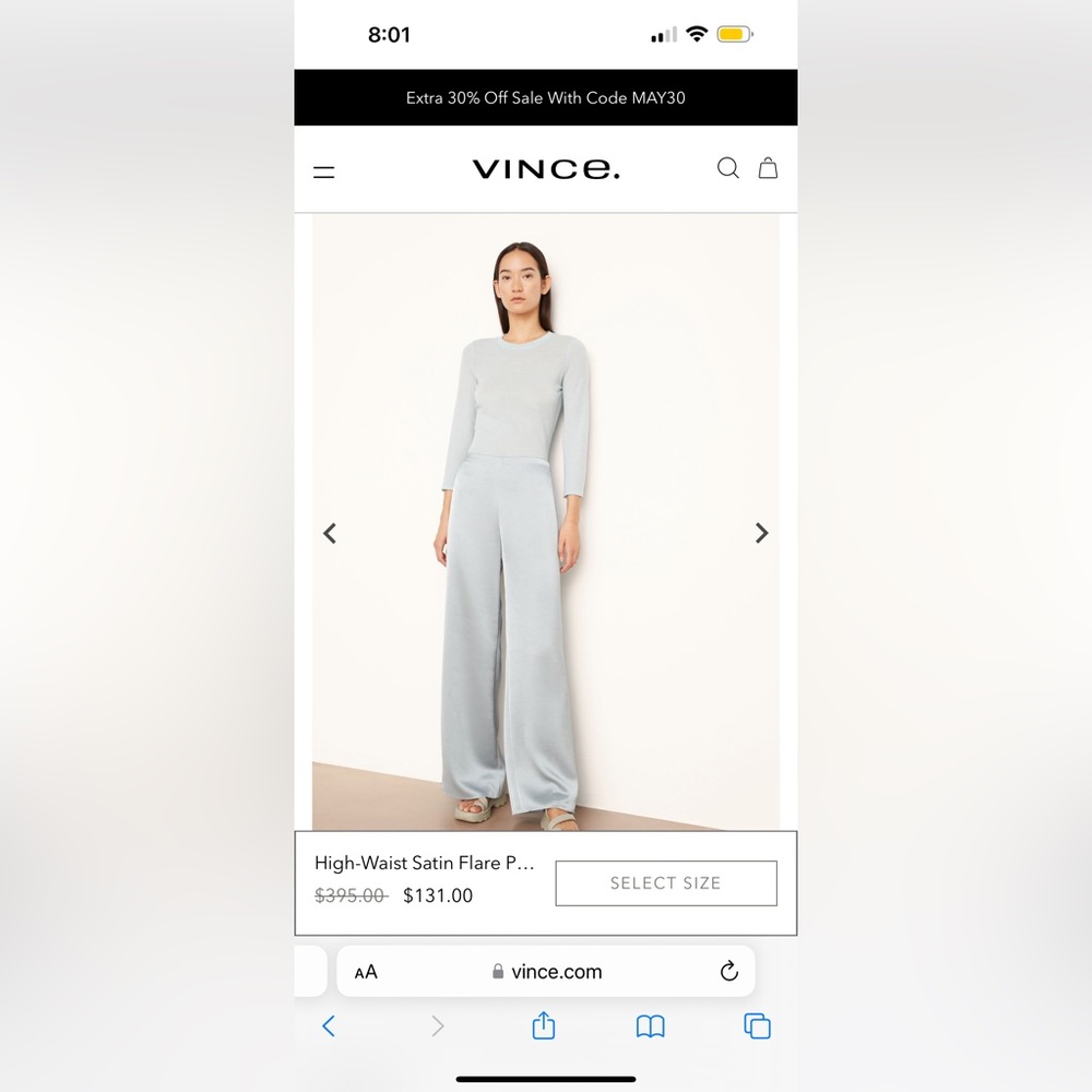 VINCE High Waisted Satin Flare Pant